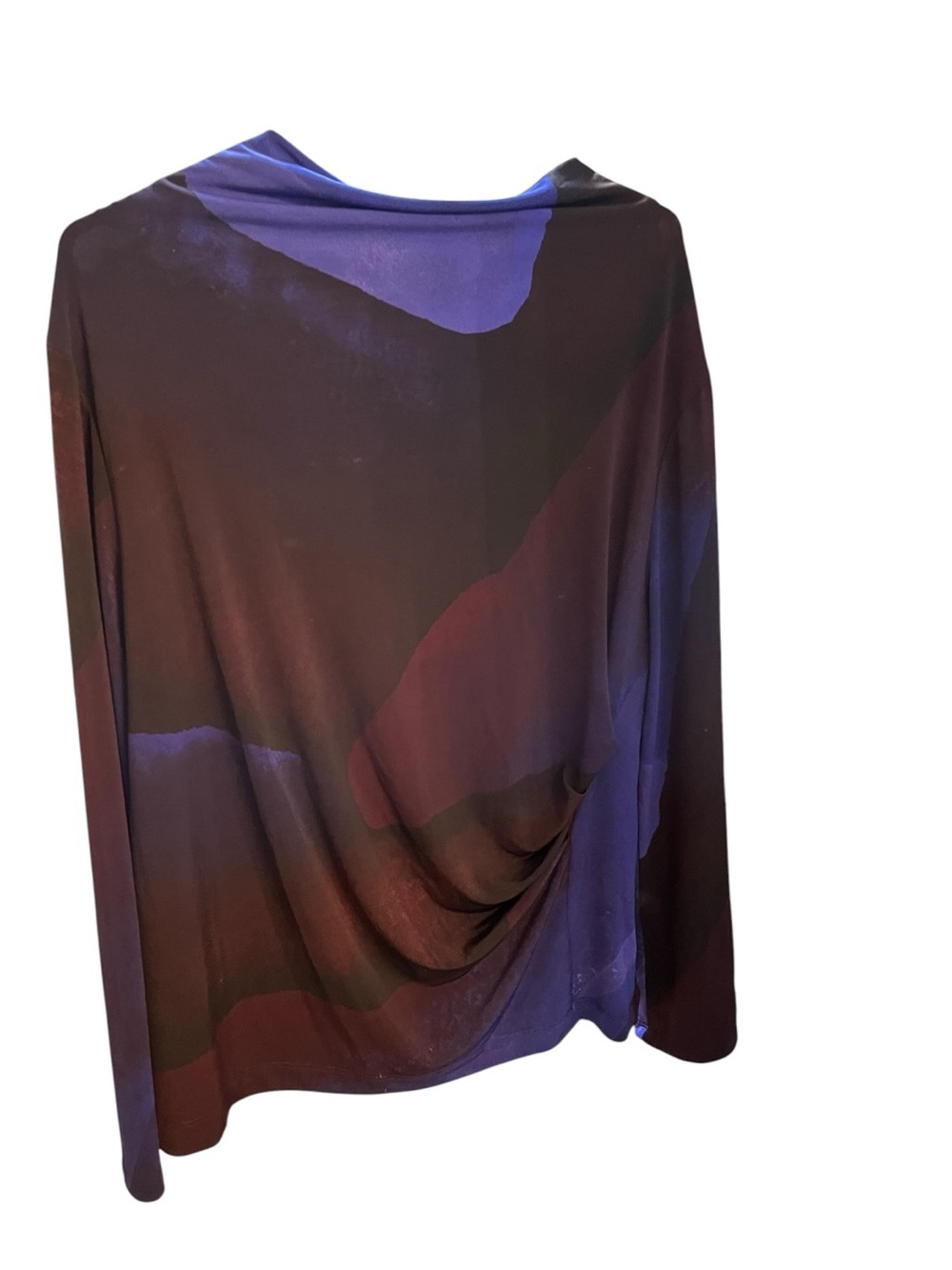 Clara Sun Woo Abstract Draped Long-Sleeve Top in Purple and Burgundy